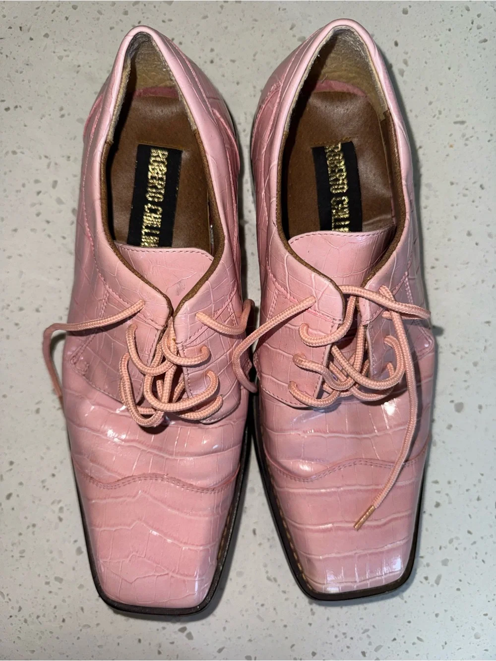 Men's Croc-Embossed Pink Leather Derby Shoes